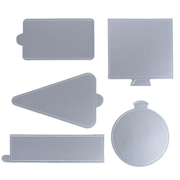GOOHOCHY 100pcs Silver Triangle Mousse Mats Paper Cake Serving Base Disposable Cupcake Tray