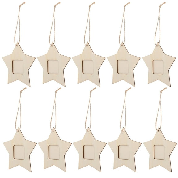 GOOHOCHY 10PC Wooden Pointed Star Shape Photo Frame Unfinished Wood Mini Star Photo Frame Hanging Pendants for Home Bedroom Living Room