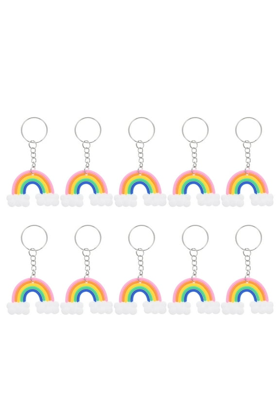 10Pcs Colorful Rainbow Keychains Multi Colored Silicone Metal Cartoon Design for Bag Car Key Mobile Phone