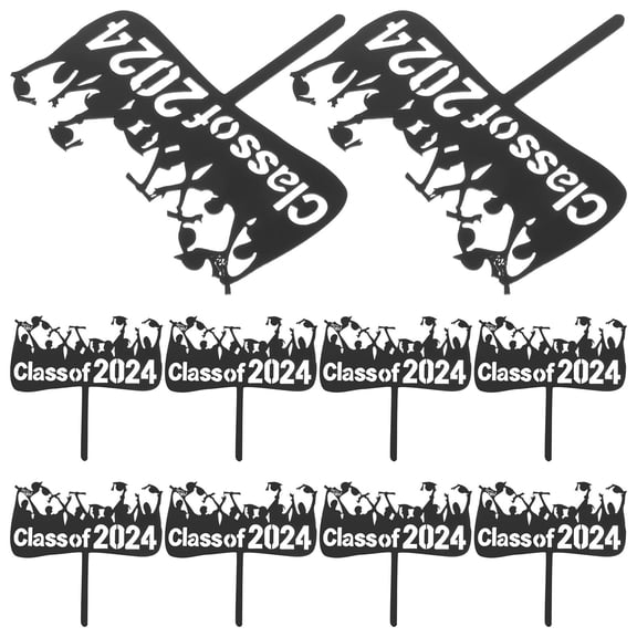Mobutofu 10Pcs Graduation Cake Toppers Black Decorative Picks for Party Dessert Decor