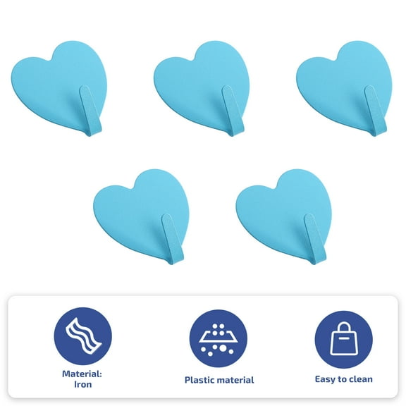 GOOHOCHY 10Pcs Peel and Stick Blue Heart Shaped Iron Hooks for Heavy Duty Adhesive in Home Decor