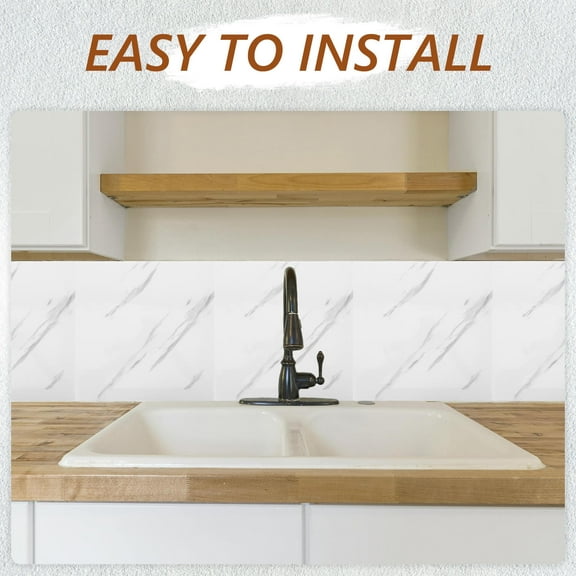 GOOHOCHY 10Pcs Self-Adhesive Marble Effect Tiles Peel and Stick Backsplash for Kitchen and Bathroom Ideal for Living Room and Bedroom Walls White