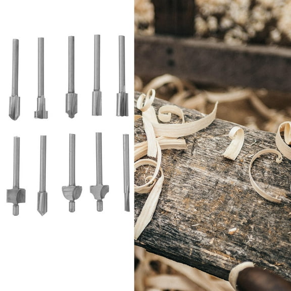 GOOHOCHY 10Pcs Silver Titanium Nitride Coated Router Bits For Cnc Machinery And Rotary Tool Woodworking