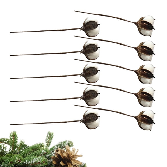 GOOHOCHY 10Pcs White Dried Cotton Stems 30X4cm for Artificial Flowers and Birthday Decor