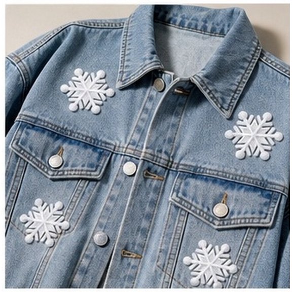GOOHOCHY 10Pcs White Embroidered Snowflake Iron on Patches for Winter Themed Clothing and Fabric Crafts