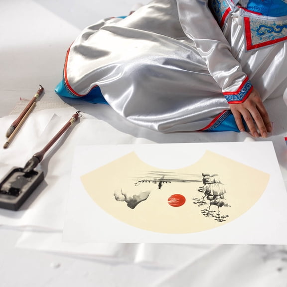 GOOHOCHY 10pcs Chinese Calligraphy Paper Sheets Blank Rice Paper For Painting And Writing Calligraphy Xuan Paper For Calligraphy Art Fan Shaped Drawing Paper