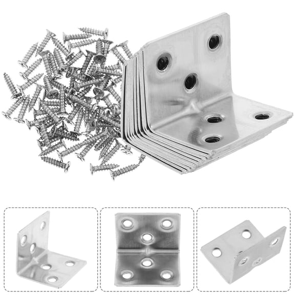 GOOHOCHY 10pcs Corner Brace Stainless Steel Furniture Kitchen Cabinet Right Angle Corner 6 Holes L Shape Gusset Brace With Screws Angle Connector Brackets Furniture Accessories