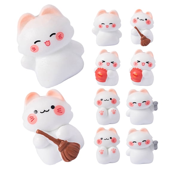 GOOHOCHY 10pcs Cute Mini Cat Figurines Resin Kitten Sculptures Kitten Statues Small Animal Desktop Decor for Fairy Garden Scenes Wedding Cake Topper