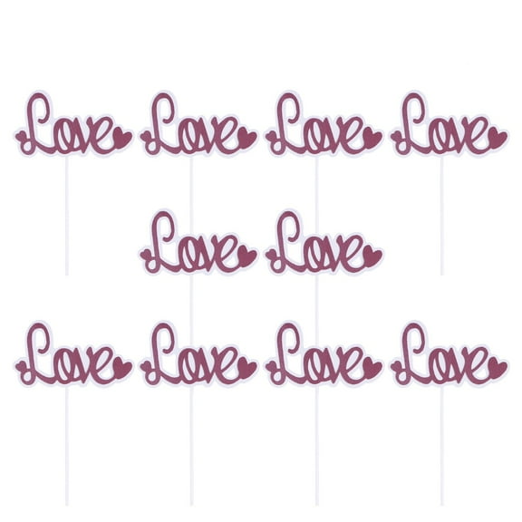 GOOHOCHY 10pcs LOVE Letters Cake Cupcake Toppers Glitter Romantic Muffin Food Fruit Picks Valentine's Day Party Favors Decoration (Wine Red)
