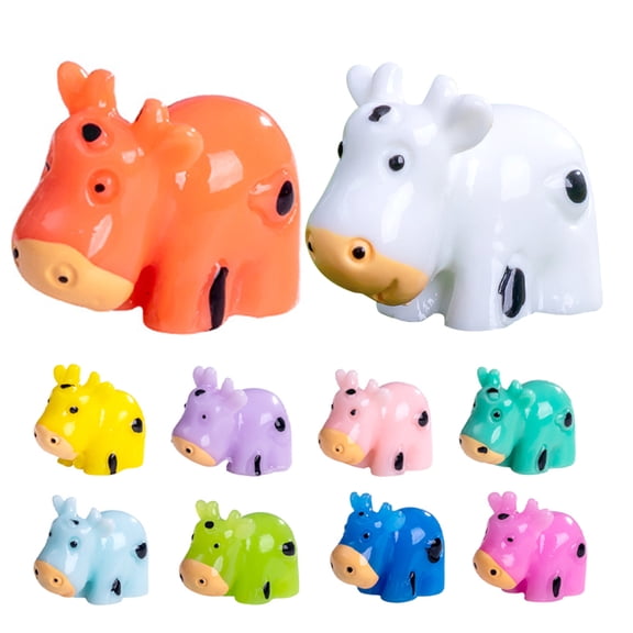 GOOHOCHY 10pcs Mini Garden Cow Figurines DIY Cow Decorations Bonsai Cow Figurines Small Garden Decors