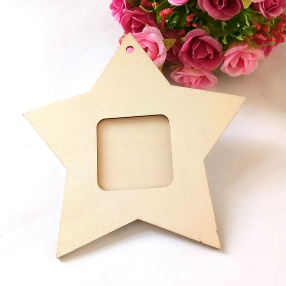 GOOHOCHY 10pcs Unfinished Wooden Mini Star Photo Frame Wall Decoration Picture Holder DIY Wooden Crafts