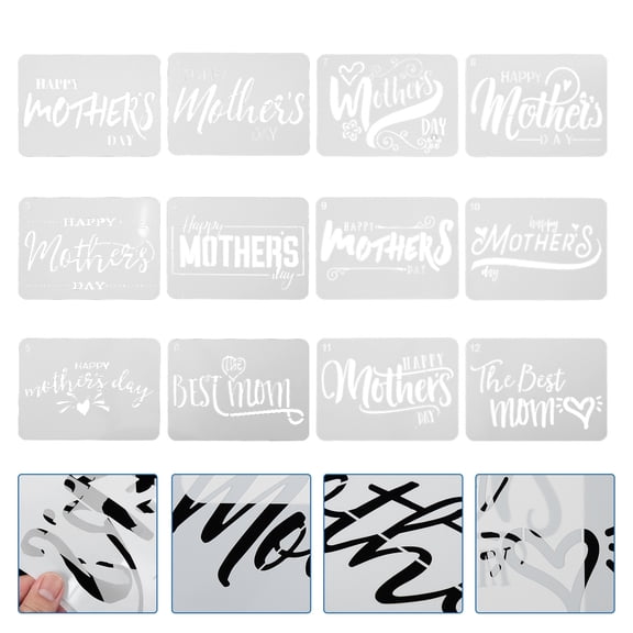 GOOHOCHY 12 Pcs Hollow Painting Stencils Mothers Day for Child White