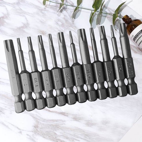 GOOHOCHY 12Pcs 1/4 Inches Solid Plum Clubs Plating Electric Screwdriver Bits Head T5 T9 T10 T30 T40