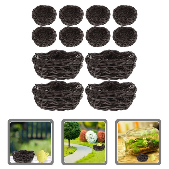 GOOHOCHY 12Pcs Artificial Bird Nest Resin Home Crafts Decoration Accessory Black