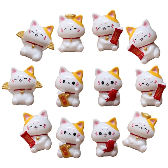 GOOHOCHY 12Pcs Realistic Miniature Cat Figurines Fortune Cat Toys Micro Landscape Ornaments