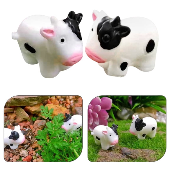 GOOHOCHY 12Pcs Small Cow Figurines Cartoon Cow Statues Resin Cow Crafts Mini Garden Cow Figurines Decors
