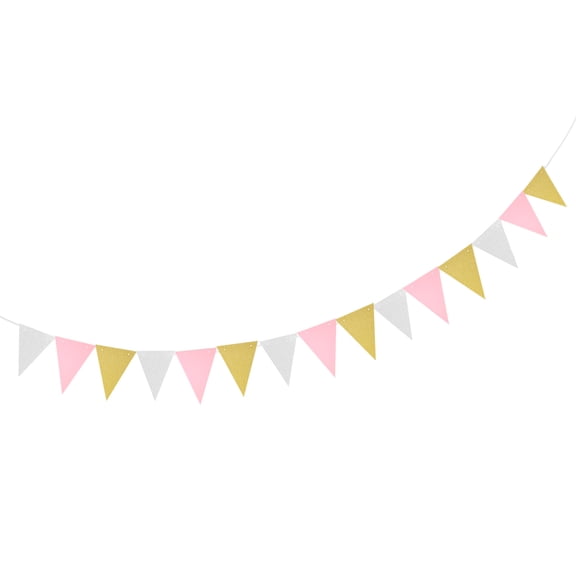 GOOHOCHY 15 Flags Triangle Pennant Garland Streamer Paper Birthday Party Decoration Multicolor Glitter 3 Meters