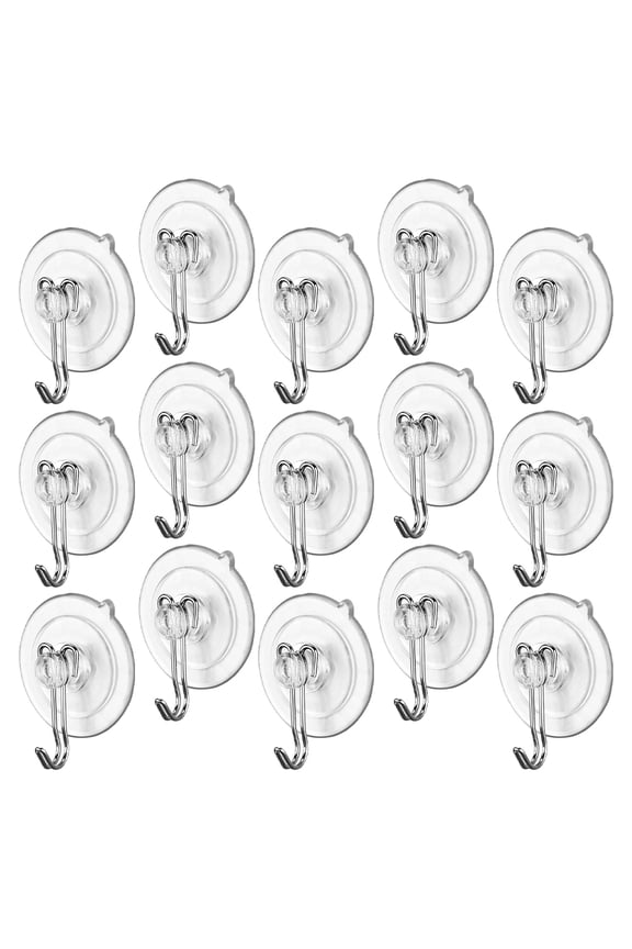15pcs Clear Cup Hooks for Glass, Window Hangers, Reusable Wall Hooks for Bathroom, Shower, Towels, Hats, Jackets, Scarves, Backpacks, Keys