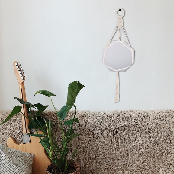 Mobutofu Chic Beige Geometric Tapestry Mirror with Clear Reflection 1Pc