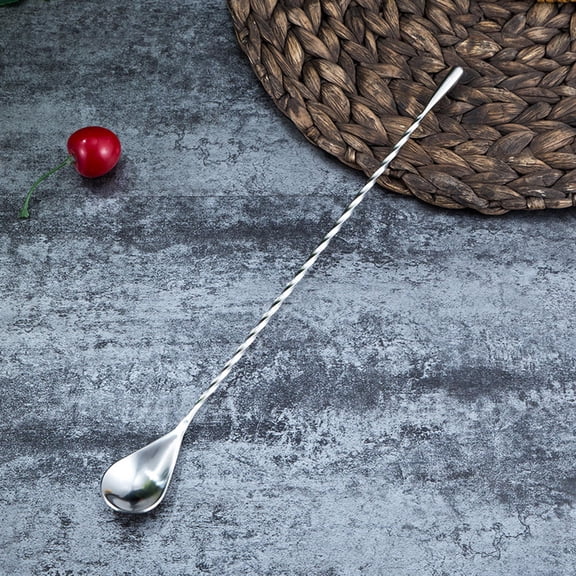 GOOHOCHY 1PC Stainless Steel Spoons Mixing Spoons Long Handle Stirring Spoons for Bar Home Cocktail (Silver)