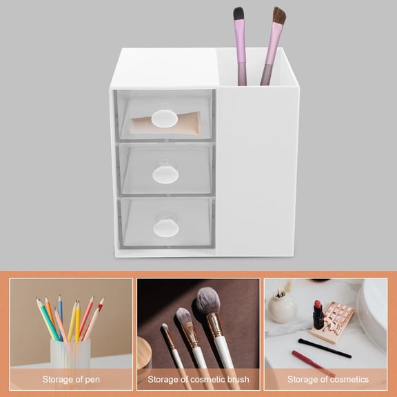 GOOHOCHY 1Pack Desktop Storage Box for Cosmetics and Stationery Minimalist Design White Rectangular Shape ABS Material