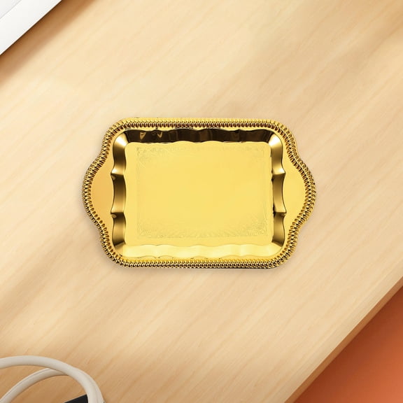 GOOHOCHY 1Pack Golden Plated Iron Rectangular Dessert Plate For Weddings And Special Events 11.8x4.7x0.4in