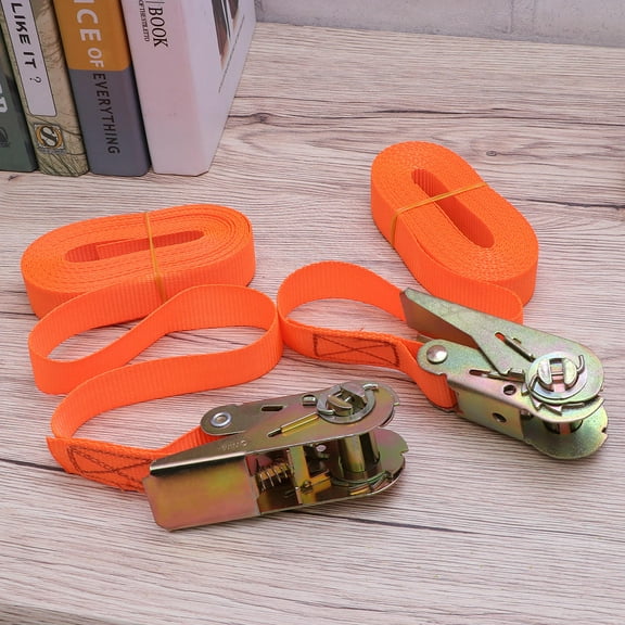 GOOHOCHY 1Pair Portable Heavy Duty Tie Down Cargo Strap Luggage Lashing Strong Ratchet Strap Belt with Metal Buckle(Color Randomization,5 Meters)