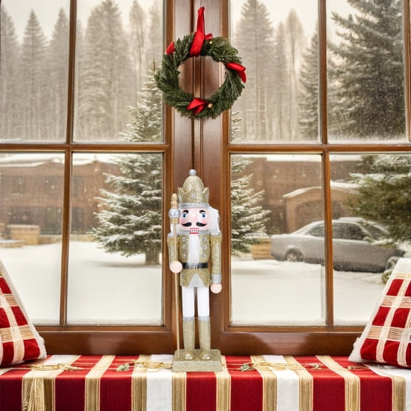 GOOHOCHY Golden Wooden Nutcracker Figurine Holiday Decoration Collectible Doll for Christmas Season