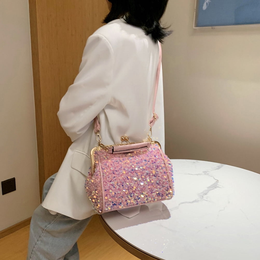 GOOHOCHY 1Pc Pink Pu Single Shoulder Bag Women Crossbody Sling Bag Fashionable For Beach Party 9.82X7.86X3.14in
