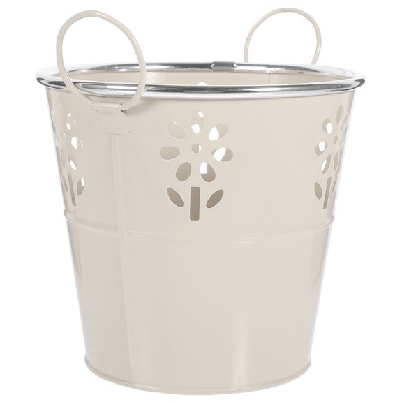 GOOHOCHY 1Pcs Beige Iron Flower Display Buckets for Indoor Decoration Artistic and Simple Style 7.1x6.3x5.5in