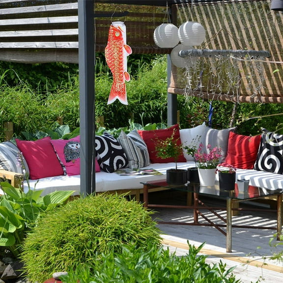 GOOHOCHY 1Pcs Red Satin Japanese Carp Banner for Street Side Patio Backyard 39.4X10.6X0.4In