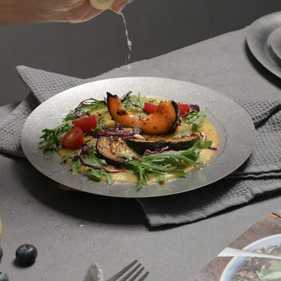 GOOHOCHY Dinnerware Plates Western Food Plate Silver Stainless Steel 1Pack