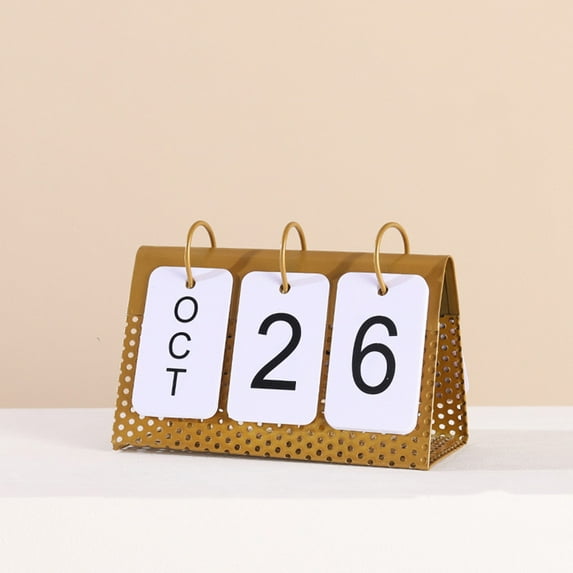 GOOHOCHY 1Set Desktop Calendar Ornament Golden Iron for Home and Office