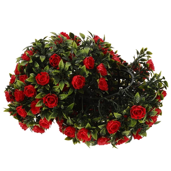 GOOHOCHY 1Set Fake Grass Decor Red Round Plastic Artificial Topiary Ball for Commercial Decoration