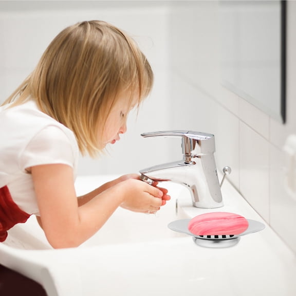 GOOHOCHY 1Set Silver Soap Dish 13.00X10.20X2.50CM 304 Stainless Steel With Drainage For Home Users