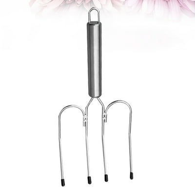 GOOHOCHY 1Set Stainless Steel Barbecue Fork Silver 9.6x4.3in For Grilling Cooking Meat Handling