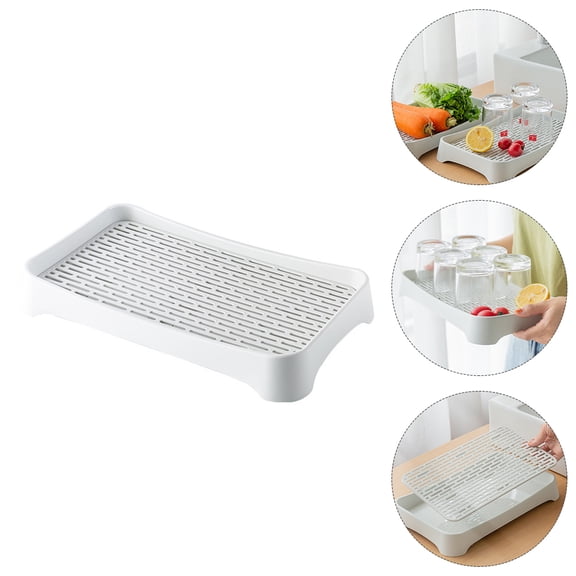 Mobutofu White Fruit Draining Tray and Tableware Plate, 1 Pack, 12.6 x 7.5 x 1.8 Inches, Kitchen Drip Dry Rack