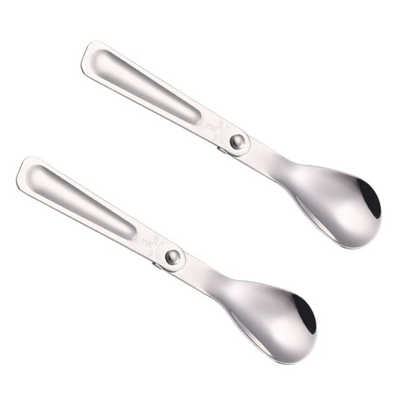 GOOHOCHY Folding Spoons Silver Portable Cutlery 2Pcs 6.1x1.2x0.4in