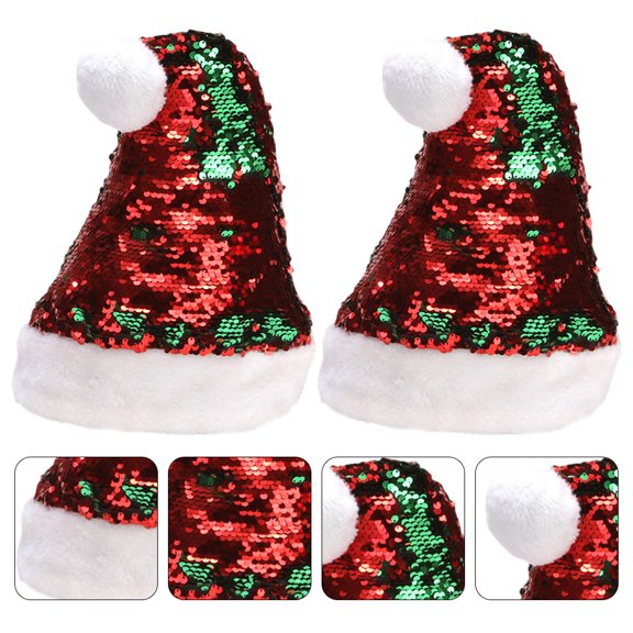GOOHOCHY 2-Pack Christmas Sequin Santa Hats Mini Glitter Party Caps for Women and Misses Holiday Festive Headwear