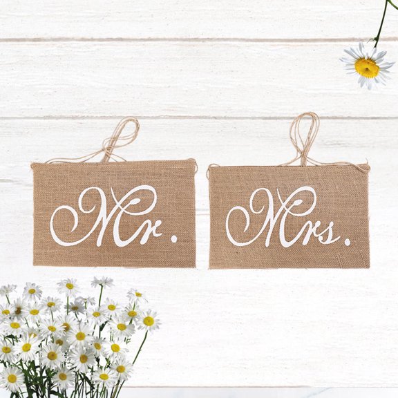 Mobutofu Burlap Wedding Chair Banners Pennants Bunting Decorations 2 Pieces Rustic Party Decor