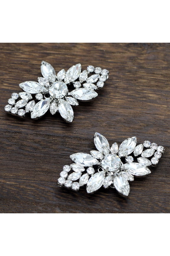 2 PCS Shoe Buckle Flower Rhinestone Clips Bride Woman
