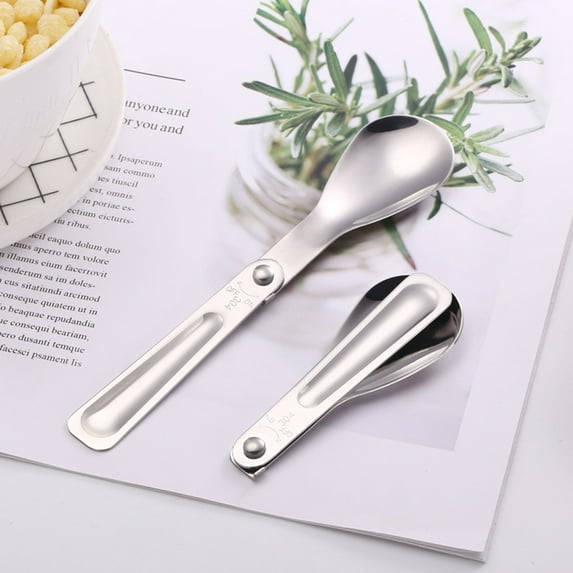 GOOHOCHY 2 PCS Travel Spoon Stainless Steel Cutlery Foldable Scoop Portable