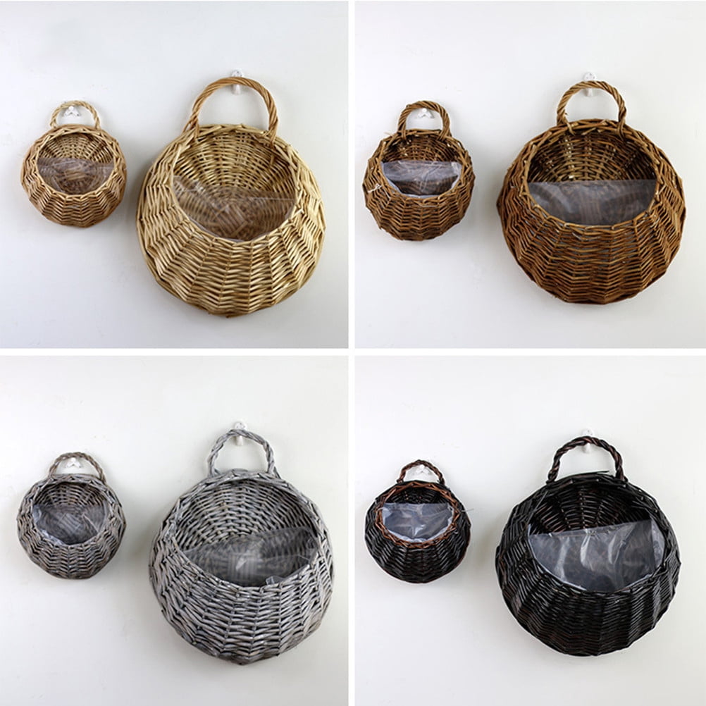GOOHOCHY 2 PCS Willow Basket Wicker Flower Pots Wall Hanging Flowerpot ...