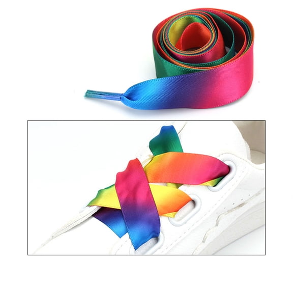 GOOHOCHY 2 Pairs 120cm Shoelace Polyester Decorative Rainbow Color Tie for Canvas Shoes Sports Sneakers Blue Pink