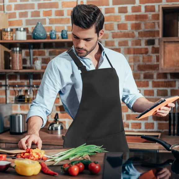 GOOHOCHY  2 Pcs Black Aprons Catering Halter Neck Chef Work