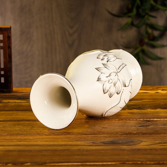 Mobutofu Ceramic Floral Vase Lotus Flower Patterned Yellow 2Pcs Home Decoration
