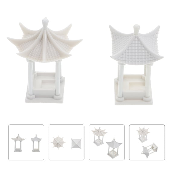 GOOHOCHY 2 Pcs Building Material Model Supplies Garden Pavilion Models White