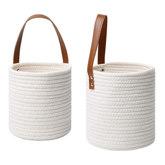 FUTUREORYY Flower Woven Basket Cotton White Homeowners Indoor Use 2Pcs 6.3x6.3x7.1in