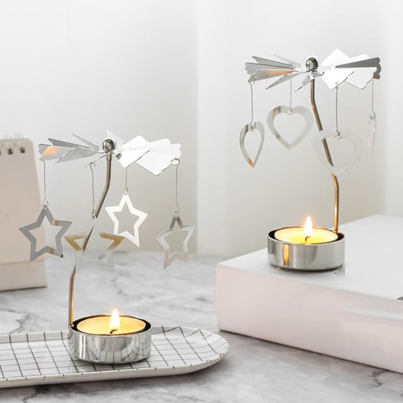 GOOHOCHY 2 Pcs Decorative Rotating Windmill Candlestick Candle Holders 13X8CM Silver