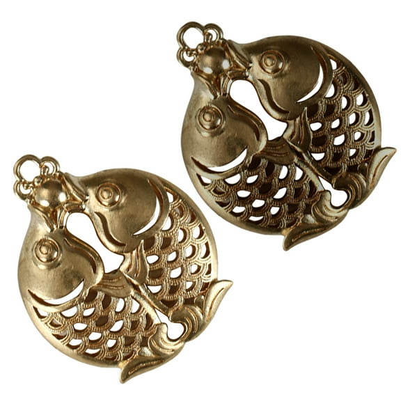 GOOHOCHY  2 Pcs Exquisite Carving Fish Mini Brass Keychain Cute Lovers Golden
